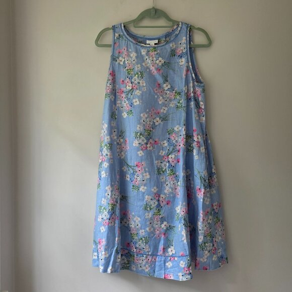 J. JILL Love Linen Shift Dress | MP | Light Blue Floral Swing Pockets Summer - Picture 1 of 8